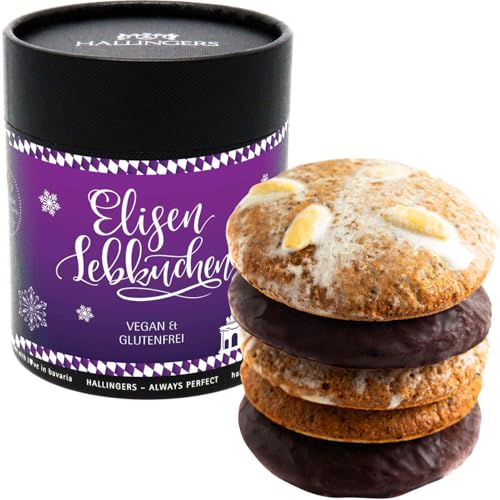 Hallingers Vegan & glutenfrei, Edition Bavaria - 5 vegane Elisen-Lebkuchen in edler Papierdose - handmade (Dose) - Adventskalender Neuheiten & Adventskalender befüllen | Danke Silvester Neues Zuhause von Hallingers Genuss Manufaktur