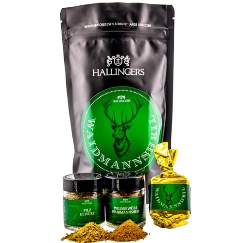 Hallingers Waidmannsheil - Jäger Wundertüte Geschenkset Nougat Busserl Pilz-Gewürz & Wild-Gewürz im Jägerdesign (Set) - Geschenkideen Weihnachten & Geschenke Weihnachten | Geburtstag Glückwunsch Jahre von Hallingers Genuss Manufaktur