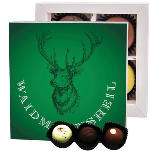 Hallingers Waidmannsheil - Manufaktur Pralinen Geschenk handmade ohne Alkohol aus Edelkakao Schokolade für Jäger (Box) - Ostergeschenke Osterkörbchen Ostereier & als Osterdeko | Geburtstag Glückwunsch von Hallingers Genuss Manufaktur