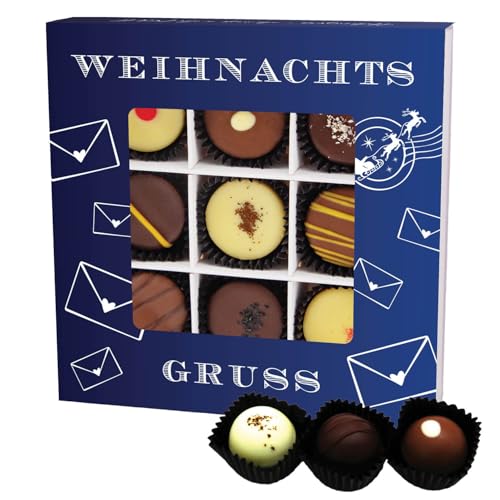 Hallingers Weihnachtsgruß L - Manufaktur Pralinen Weihnachten Geschenk handmade teils mit Alkohol aus Edelkakao Schokolade (Box) - Geschenkideen Weihnachten & Geschenke Weihnachten | Glückwunsch Danke von Hallingers Genuss Manufaktur