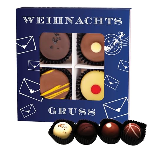 Hallingers Weihnachtsgruß - Manufaktur Pralinen Weihnachten Geschenk handmade teils mit Alkohol aus Edelkakao Schokolade (Box) - Adventskalender Neuheiten & Adventskalender befüllen | Glückwunsch Dank von Hallingers Genuss Manufaktur