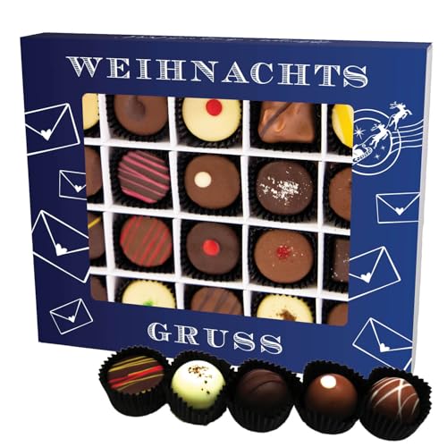 Hallingers Weihnachtsgruß XL - Manufaktur Pralinen Weihnachten Geschenk handmade teils mit Alkohol aus Edelkakao Schokolade (Box) - Ostergeschenke Osterkörbchen Ostereier & als Osterdeko | Glückwunsch von Hallingers Genuss Manufaktur