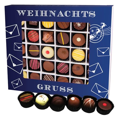 Hallingers Weihnachtsgruß XXL - Manufaktur Pralinen Weihnachten Geschenk handmade teils mit Alkohol aus Edelkakao Schokolade (Box) - Geschenkideen Weihnachten & Geschenke Weihnachten | Glückwunsch Dan von Hallingers Genuss Manufaktur