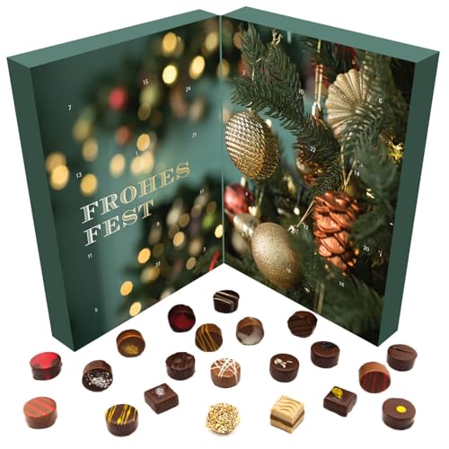 Hallingers Weihnachtsstimmung - Veganer Adventskalender Pralinen Geschenk handmade teils mit Alkohol aus Schokolade vegan (Box) - Adventskalender Neuheiten & Adventskalender befüllen | Glückwunsch Cha von Hallingers Genuss Manufaktur