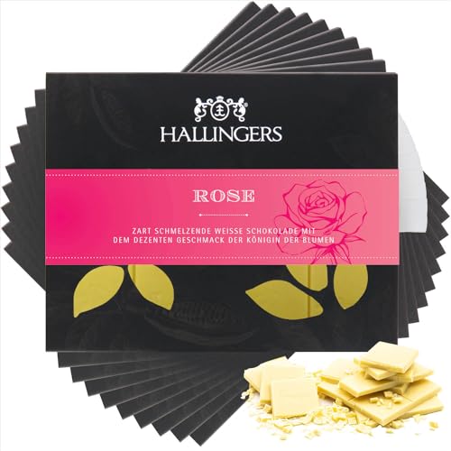 Hallingers 10x Rose - Weiße Edel-Schokolade mit Rose - handmade, alkoholfrei (Box) - Geschenkideen Weihnachten & Geschenke Weihnachten | Geburtstag Glückwunsch Jahrestag Freundschaft Genesung von Hallingers Genuss Manufaktur