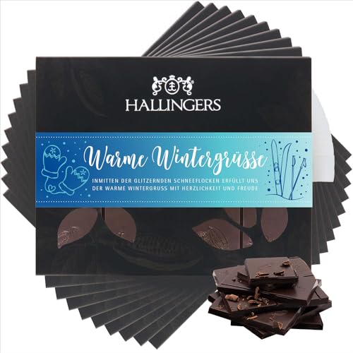 Hallingers 10x Warme Wintergrüße X Mas - Vegane Schokolade Zartbitter-Edelkakao Weihnachts-Gewürze - handmade, alkoholfrei (Box) - Adventskalender Neuheiten & Adventskalender befüllen | Glückwunsch Da von Hallingers Genuss Manufaktur