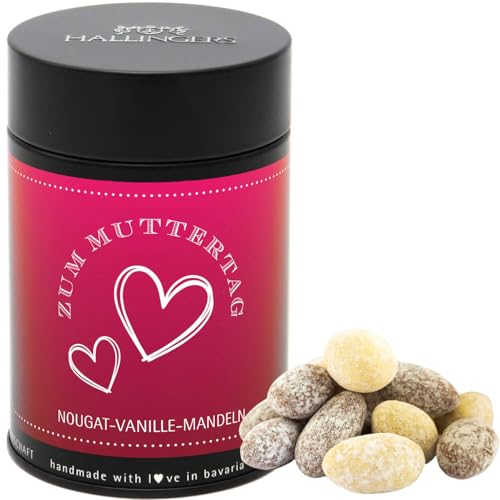 Hallingers Zum Muttertag - Nougat-schokolierte Vanille-Mandeln Geschenk zum Muttertag für Mama handgemacht (Dose) - Valentinstag als Geschenk für ihn & Geschenk für sie | Glückwunsch Jahrestag Freunds von Hallingers Genuss Manufaktur