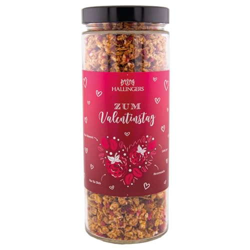 Hallingers Zum Valentinstag, pink - Zum Valentinstag feinstes Gourmet-Müsli frisch aus der Mühle, fix & fertig als Geschenk (Glas) - Ostergeschenke Osterkörbchen Ostereier & als Osterdeko | Neues Zuha von Hallingers Genuss Manufaktur