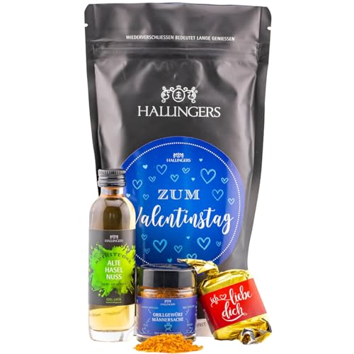 Hallingers Zum Valentinstag - Blue - Valentinstag Wundertüte Geschenkset Likör Gewürz Nougat Busserl als Geschenk aus Liebe (Set) - Adventskalender Neuheiten & Adventskalender befüllen | Neues Zuhause von Hallingers Genuss Manufaktur