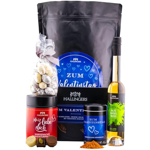 Hallingers Zum Valentinstag - Blue XXL - Valentinstag Wundertüte Geschenkset Likör Nougat-Mandeln Pralinen Schokolade & Gewürze aus Liebe (Set) - Geschenkideen Weihnachten & Geschenke Weihnachten | Ne von Hallingers Genuss Manufaktur