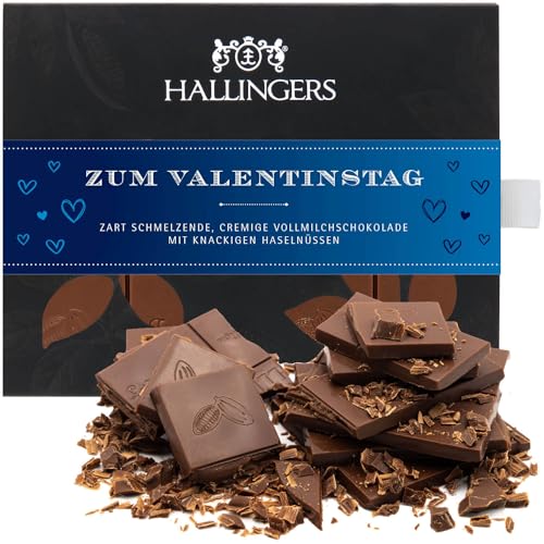 Hallingers Zum Valentinstag - blue - Vollmilch Edel-Schokolade mit Haselnuss-Nougat - handmade, alkoholfrei (Box) - Adventskalender Neuheiten & Adventskalender befüllen | Glückwunsch Jahrestag Freunds von Hallingers Genuss Manufaktur