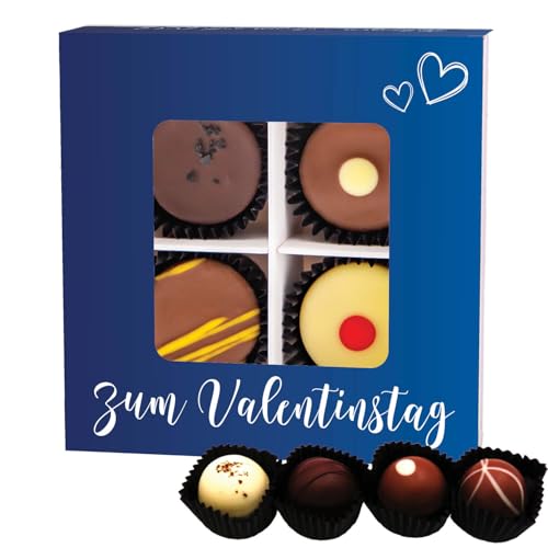 Hallingers Zum Valentinstag - blue - Valentinstag Manufaktur Pralinen Geschenk handmade teils mit Alkohol aus Edelkakao Schokolade (Box) - Ostergeschenke Osterkörbchen Ostereier & als Osterdeko | Glüc von Hallingers Genuss Manufaktur