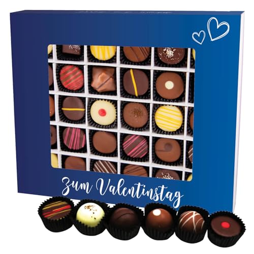 Hallingers Zum Valentinstag - blue XXL - Valentinstag Manufaktur Pralinen Geschenk handmade teils mit Alkohol aus Edelkakao Schokolade (Box) - Adventskalender Neuheiten & Adventskalender befüllen | Gl von Hallingers Genuss Manufaktur