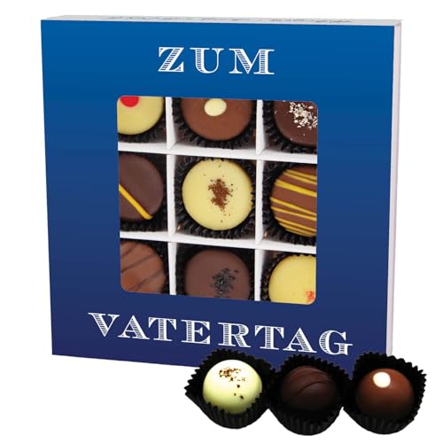 Hallingers Zum Vatertag L - Vatertagsgeschenk Pralinen Geschenk handmade teils mit Alkohol aus Edelkakao zum Vatertag für Papa (Box) - Ostergeschenke Osterkörbchen Ostereier & als Osterdeko | Glückwun von Hallingers Genuss Manufaktur