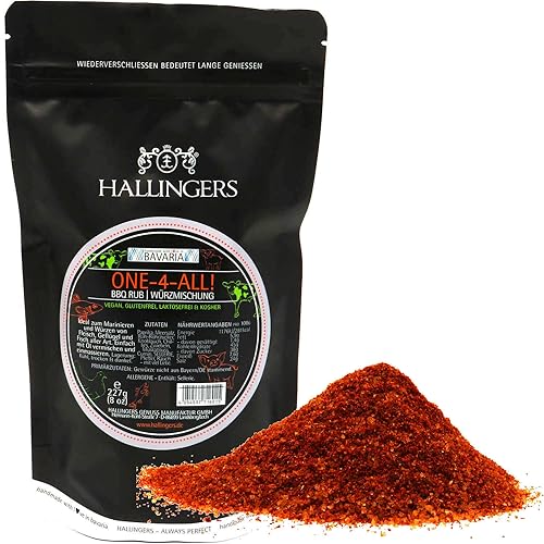 Hallingers One-4-All - Gewürz-Mischung BBQ-Rub Marinade für Fleisch, Geflügel & Fisch perfekt zum Würzen & Grillen (Bag) - Ostergeschenke Osterkörbchen Ostereier & als Osterdeko | Geburtstag Glückwuns von Hallingers Genuss Manufaktur