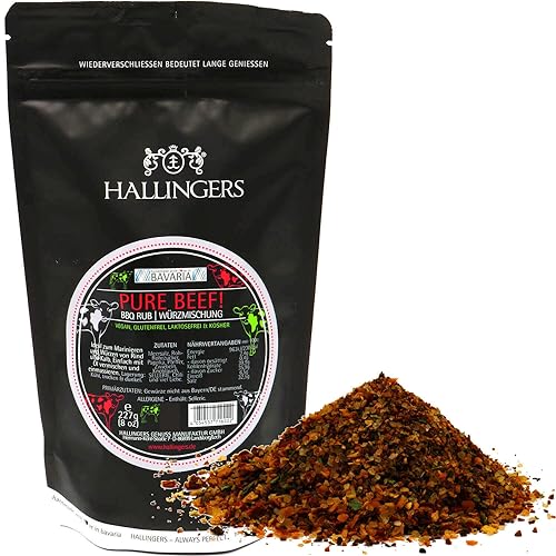 Hallingers Pure Beef - Gewürz-Mischung BBQ-Rub Marinade für Fleisch perfekt zum Würzen & Grillen (Bag) - Adventskalender Neuheiten & Adventskalender befüllen | Geburtstag Glückwunsch Neues Zuhause Dan von Hallingers Genuss Manufaktur