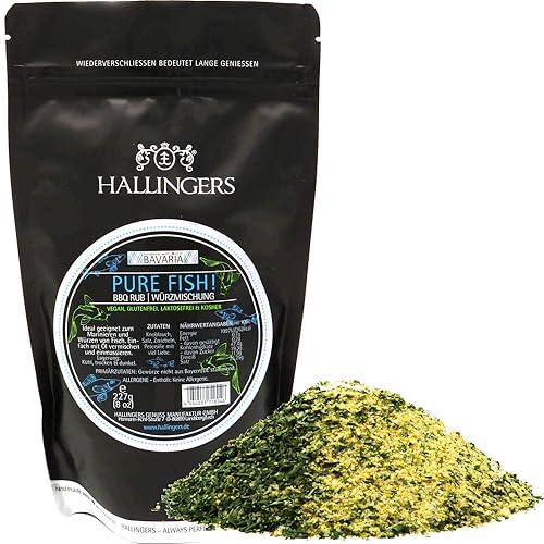 Hallingers Pure Fish - Gewürz-Mischung BBQ-Rub Marinade für Fisch perfekt zum Würzen & Grillen (Bag) - Adventskalender Neuheiten & Adventskalender befüllen | Geburtstag Glückwunsch Neues Zuhause Danke von Hallingers Genuss Manufaktur