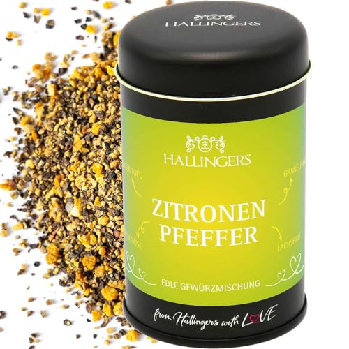 Hallingers Spritziger Zitronen-Pfeffer - Premium Pfeffer für Gemüse, Marinade & Salatdressing (Dose) - Ostergeschenke Osterkörbchen Ostereier & als Osterdeko | Neues Zuhause Ruhestand Genesung von Hallingers Genuss Manufaktur