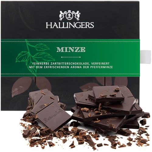 Hallingers Minze - Vegane Schokolade Zartbitter-Edelkakao mit Minze - handmade, alkoholfrei (Box) - Valentinstag als Geschenk für ihn & Geschenk für sie | Geburtstag Glückwunsch Jahrestag Danke Neues von Hallingers Genuss Manufaktur