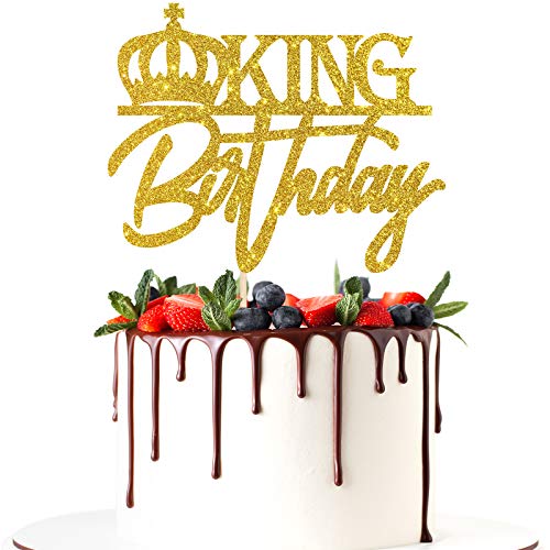 Halodete Glitter King Geburtstagskuchenaufsatz – Happy Birthday Dekoration für Jungen – Happy Birthday Cake Topper Gold von Halodete