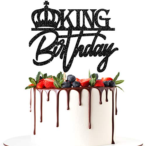 Halodete Glitter King Geburtstagskuchenaufsatz – Happy Birthday Dekoration für Jungen – Happy Birthday Cake Topper schwarz von Halodete