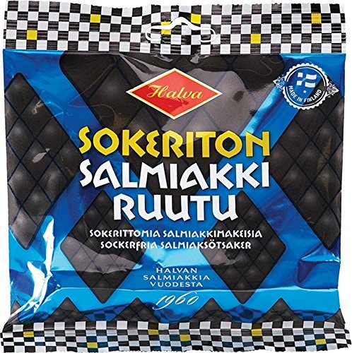 Halva Sugar Free Salmiak - Original Finnisch Zucker Frei Salzlakritz Lakritz Salmiak Weingummi Süßigkeiten 90g x 2 stck von Halva Salmiakki