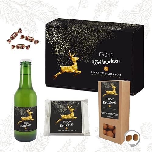 Goldhirsch Geschenkbox | Tolles Geschenk für Frauen und Männer zu Weihnachten | Set mit Lebkuchen-Sahne Likör und weihnachtlichen Süßwaren | Edles Feinkostpräsent (Präsentkarton 1er) von Handelsagentur Kasberger