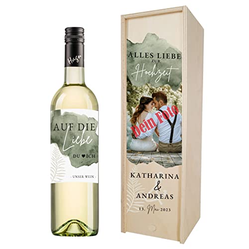 Personalisierte Geschenkbox mit Wein für Hochzeit, Valentinstag, Jahrestag, Hochzeitstag | Gestalte dein persönliches Geschenk | (Grüner Veltliner, A-Wasserfa.) von Handelsagentur Kasberger