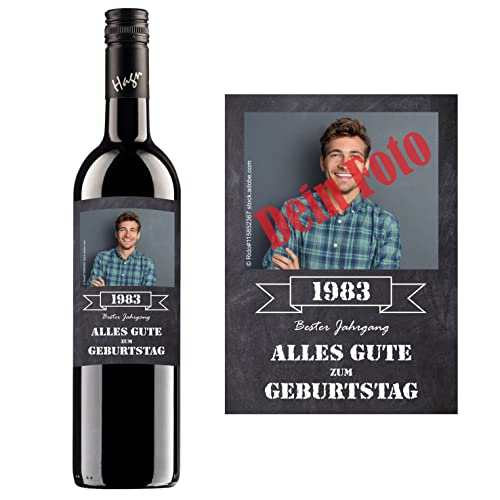 Personalisierter Wein zum Geburtstag | Gestalte dein persönliches Geschenk | (Blauer Zweigelt, Geburtstag Schieferoptik) von Handelsagentur Kasberger