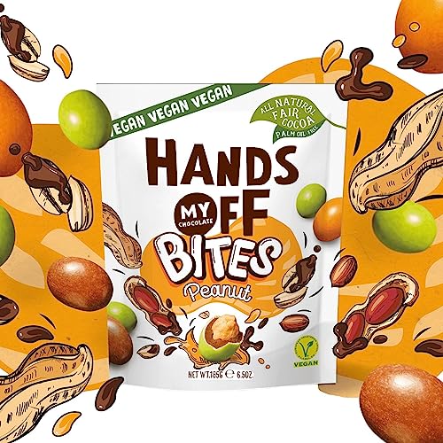 Hands Off my Chocolate Vegan Bites Peanut (9 x 185g) | All Natural Fair Chocolate | Vegan | 9 einzelne Verpackungen Schokolinsen mit Erdnuss von Hands Off My Chocolate