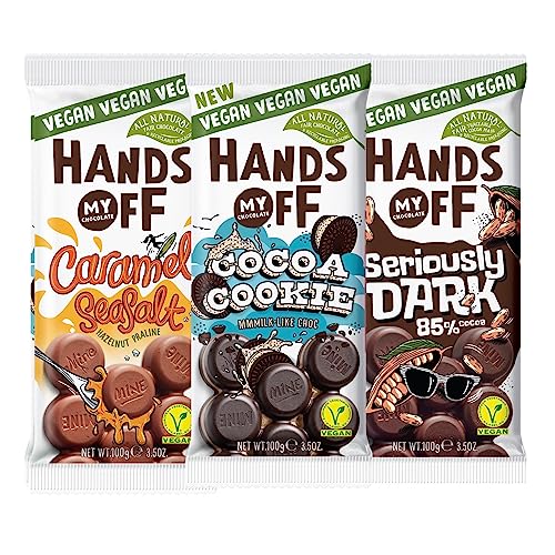 Hands Off My Chocolate 3x Sorten Set Vegane Schokolade (12 x 100g) | All Natural Fair Chocolate | Laktosefrei | 4x Tafeln pro Sorte | 12 einzeln verpackte Tafeln vegane Schokolade von Hands Off My Chocolate