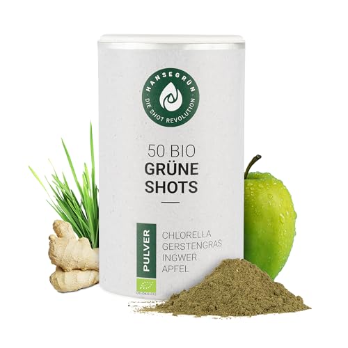 Hansegrün - Bio Grüne Darm Shots (50 Stk.) - Superfood-Pulver mit Gerstengras - Vegane Greens für die Darm-Gesundheit - mit Chlorella & Brennessel - 100% echte Zutaten zur täglichen Zubereitung von Hansegrün