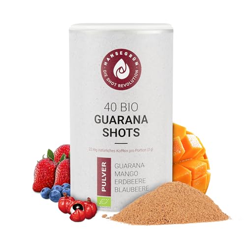 Hansegrün - Bio Guarana Shots (40 Stk.) - Veganes Superfood-Pulver als Energy Drink Alternative - für bis zu 6h natürlich anhaltende Power - 100% echte Zutaten zur täglichen Zubereitung von Hansegrün