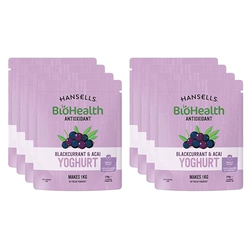 Hansells BioHealth Joghurt Schwarze Johannisbeere & Acai, 8 Beutel – Superfood-Joghurt, einfach und gesund von Hansells