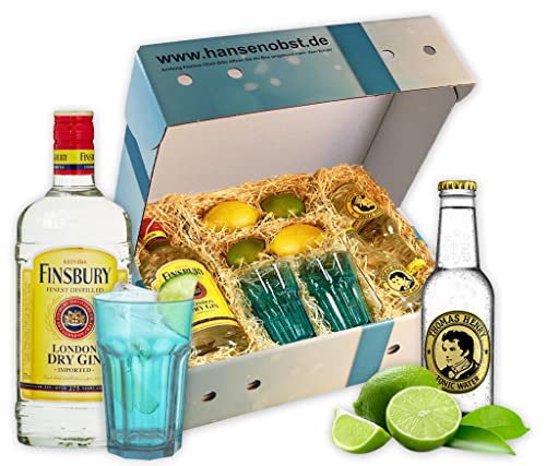 Hansen Obst - Geschenkbox "Gin Tonic-Cocktail" - Cocktail Mix Set - Präsentkorb Cocktail-Starter-Set - Geschenk Cocktail Liebhaber (Die Himmelblaue) von Hansen Obst