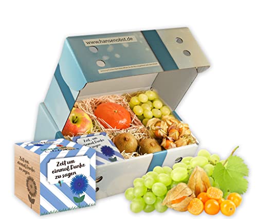 Hansen Obst - Glücksmomente Geschenkbox - fruchtige Obst-Box - “Danke” - Präsentkorb - Obst-Geschenkset - gefüllte Obstkiste - Obstbox mit frischem Obst (Die Himmelblaue) von Hansen Obst