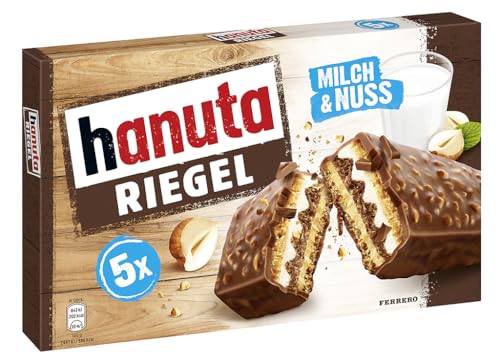 hanuta Riegel - 5er Packung (5 Riegel à 34,5g), mit einzeln verpackten Riegeln, leckerer Schokoriegel aus Waffel, Milch und Haselnuss, ohne Farbstoffe und Konservierungsstoffe von Hanuta