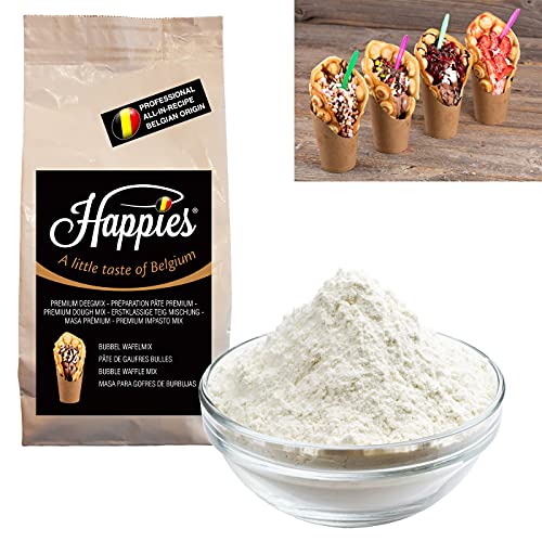 Happies Backmischung für Bubble Waffeln, Fertigbackmischung, Teig-Mix, Waffelteig für Hongkong und Asien Bubblewaffel 1 kg von Happies A Little Taste of Belgium