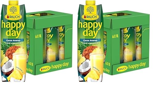 Rauch Happy Day Cocos-Ananas | eine Geschmacksreise in die Karibik | Fruchtsaft aus Ananas und Kokosnusswasser | 6x 1l Tetra Prisma (Packung mit 2) von Happy Day