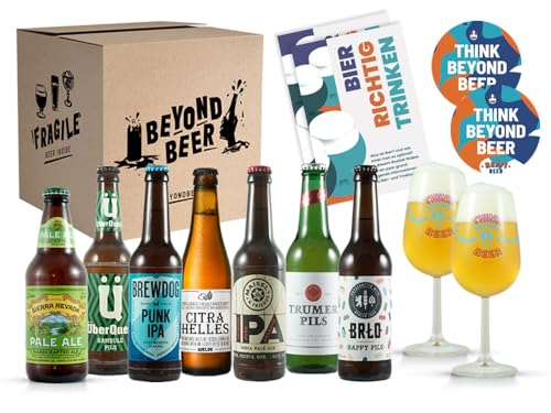 Premium Bier Tasting Paket für 2 Personen mit 7 Bieren und 2 Gläsern von HappyBeer