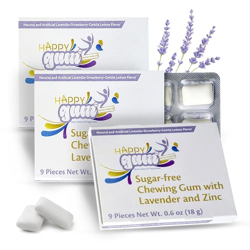 Happygum (3 Packungen) - zuckerfreier Kaugummi mit Lavendelöl, B-Vitaminen und Zink von Happygum