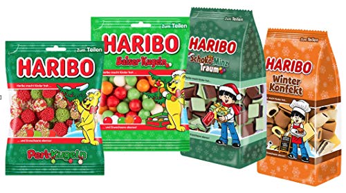 Haribo WeihnachtsBundle - 4er Set - Weihnachtsbäckerei 250g, Schokominz 300g, Perlkugeln 200g und Riesentannen 200g von Haribo GmbH & Co. KG