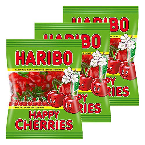 Haribo Happy Cherries, 3er Pack, Gummibärchen, Weingummi, Fruchtgummi, Im Beutel, Tüte von HARIBO