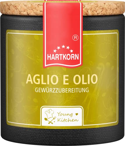 Aglio e Olio - 50 g in der Young Kitchen Pappwickeldose mit Korkdeckel von Hartkorn - wiederverschließbar und wiederbefüllbar von Hartkorn