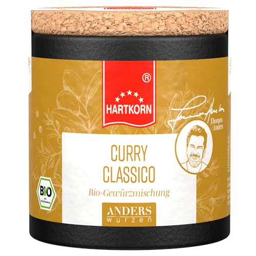 Anders Würzen Korkdose Bio Curry Classico Gewürzmischung, 40 g in der Pappwickeldose mit Korkdeckel von Hartkorn - wiederverschließbar und wiederbefüllbar - entwickelt mit Thomas Anders von Hartkorn