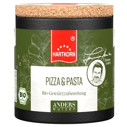 Anders Würzen Korkdose Bio Pizza & Pasta Gewürzzubereitung, 30 g in der Pappwickeldose mit Korkdeckel von Hartkorn - wiederverschließbar und wiederbefüllbar - entwickelt mit Thomas Anders von Hartkorn