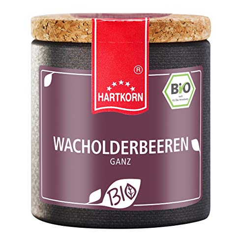 BIO - Wacholderbeeren, ganz - 29 g in der Pappwickeldose mit Korkdeckel von Hartkorn - wiederverschließbar und wiederbefüllbar - mit Bio Siegel Zertifiziert von Hartkorn