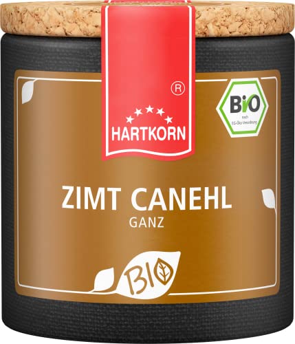 BIO - Zimt Canehl, ganz - 20 g in der Pappwickeldose mit Korkdeckel von Hartkorn - wiederverschließbar und wiederbefüllbar - mit Bio Siegel Zertifiziert von Hartkorn