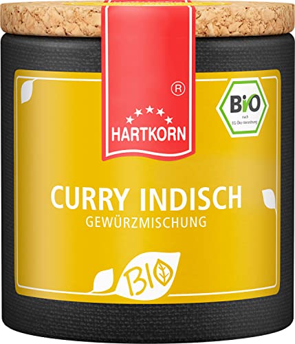 Bio Curry Indisch - 40 g Bio Gewürzmischung in der Pappwickeldose mit Korkdeckel von Hartkorn - wiederverschließbar und wiederbefüllbar - mit Bio Siegel Zertifiziert von Hartkorn