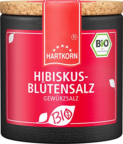 Bio Hibiskusblütensalz - 50 g Bio Gewürzsalz in der Pappwickeldose mit Korkdeckel von Hartkorn - wiederverschließbar und wiederbefüllbar - mit Bio Siegel Zertifiziert von Hartkorn